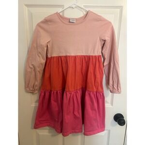 Hanna Andersson Girls Pink Tiered Dress Size 8 Long Sleeves